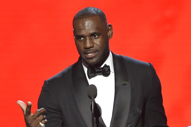 NBA basketball player LeBron James, of the Cleveland Cavaliers, accepts the award for best male athlete at the ESPY Awards at the Microsoft Theater on Wednesday, July 13, 2016, in Los Angeles. (Photo by Chris Pizzello/Invision/AP)