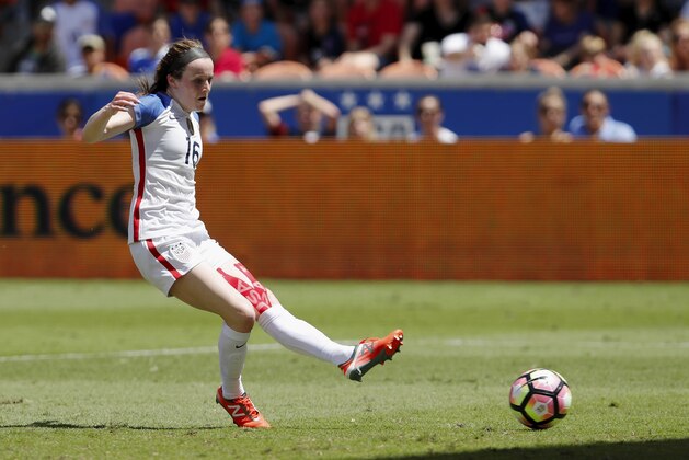 HOUSTON, TX - APRIL 09: Rose Lavelle #16 of the U.S. scores a goal in the first half against Russia during the International Friendly soccer match at BBVA Compass Stadium on April 9, 2017 in Houston, Texas.  (Photo by Tim Warner/Getty Images)