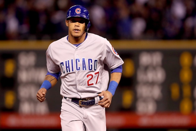 DENVER, CO - MAY 09:  Addison Russell #27 of the Chicago Cubs circles the bases to score on a Javier Baez 2 RBI home run in the eighth inning against the Colorado Rockies during the second game of a double header at Coors Field on May 9, 2017 in Denver, Colorado.  (Photo by Matthew Stockman/Getty Images)