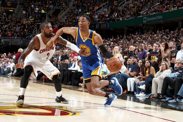 CLEVELAND, OH - JUNE 7:  Patrick McCaw #0 of the Golden State Warriors goes to the basket against the Cleveland Cavaliers in Game Three of the 2017 NBA Finals on June 7, 2017 at Quicken Loans Arena in Cleveland, Ohio. NOTE TO USER: User expressly acknowledges and agrees that, by downloading and or using this photograph, user is consenting to the terms and conditions of Getty Images License Agreement. Mandatory Copyright Notice: Copyright 2017 NBAE (Photo by Nathaniel S. Butler/NBAE via Getty Images)