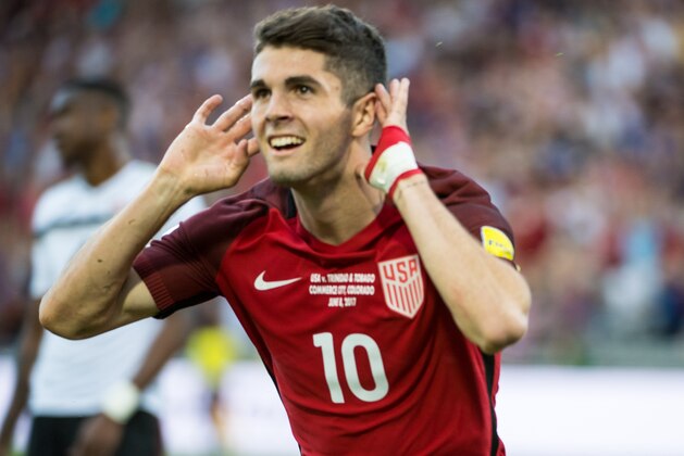 COMMERCE CITY, CO - JUNE 8: Christian Pulisic #10 of United States celebrates his first goal during the World Cup Qualifier match between the United States and Trinidad & Tobago at Dick's Sporting Goods Park on June 8, 2017 in Commerce City, Colorado. The United States won the match 2-0 (Photo by Shaun Clark/Getty Images) COMMERCE CITY, CO - JUNE 8: Christian Pulisic #10 of United States celebrates his first goal during the World Cup Qualifier match between the United States and Trinidad & Tobago at Dick's Sporting Goods Park on June 8, 2017 in Commerce City, Colorado. The United States won the match 2-0 (Photo by Shaun Clark/Getty Images)