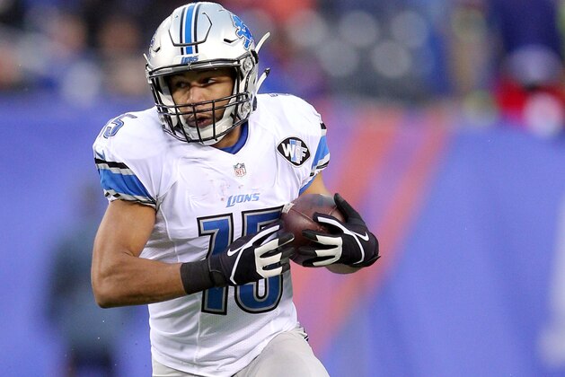 Detroit Lions wide receiver Golden Tate (15) in action against the New York Giants during an NFL game at MetLife Stadium in East Rutherford, N.J. on Sunday, Dec. 18, 2016. (AP Photo/Brad Penner)