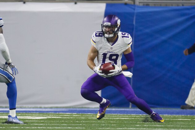 Minnesota Vikings wide receiver Adam Thielen (19) runs the ball against the Detroit Lions during an NFL football game, Thursday, Nov. 24, 2016 in Detroit. (AP Photo/Rick Osentoski)
