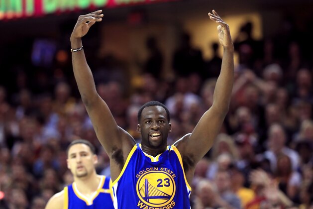 CLEVELAND, OH - JUNE 09:  Draymond Green #23 of the Golden State Warriors gestures to the crowd after a technical foul in the third quarter against the Cleveland Cavaliers in Game 4 of the 2017 NBA Finals at Quicken Loans Arena on June 9, 2017 in Cleveland, Ohio. NOTE TO USER: User expressly acknowledges and agrees that, by downloading and or using this photograph, User is consenting to the terms and conditions of the Getty Images License Agreement.  (Photo by Ronald Martinez/Getty Images)