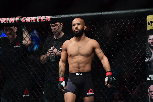 Apr 15, 2017; Kansas City, MO, USA; Demetrious Johnson before the fight against Wilson Reis fight during UFC Fight Night at Sprint Center. Mandatory Credit: Ron Chenoy-USA TODAY Sports