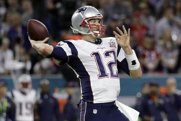 New England Patriots' Tom Brady throws a pass during the first half of the NFL Super Bowl 51 football game against the Atlanta Falcons Sunday, Feb. 5, 2017, in Houston. (AP Photo/Eric Gay)