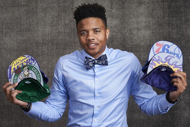 NEW YORK, NEW YORK - MAY 16: Draft prospect Markelle Fultz poses poses with draft caps for portraits prior to the 2017 NBA Draft Lottery at the NBA Headquarters in New York, New York. NOTE TO USER: User expressly acknowledges and agrees that, by downloading and or using this Photograph, user is consenting to the terms and conditions of the Getty Images License Agreement.  Mandatory Copyright Notice: Copyright 2017 NBAE (Photo by Jennifer Pottheiser/NBAE via Getty Images)