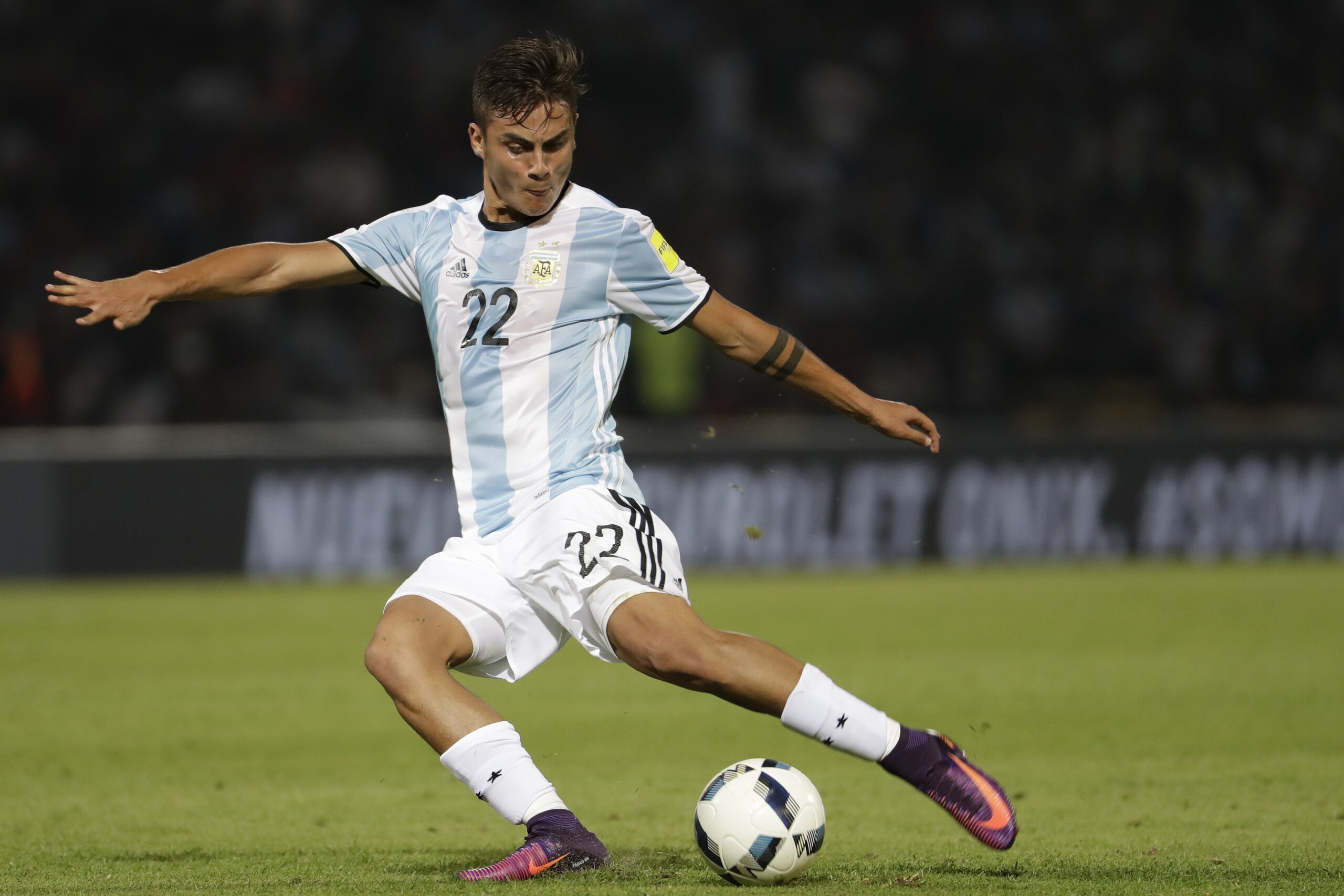 Argentina's forward Paulo Dybala strikes the ball during a 2018 World Cup qualifying soccer match against Paraguay, in Cordoba, Argentina, Tuesday, Oct. 11, 2016. (AP Photo/Natacha Pisarenko) Argentina's forward Paulo Dybala strikes the ball during a 2018 World Cup qualifying soccer match against Paraguay, in Cordoba, Argentina, Tuesday, Oct. 11, 2016. (AP Photo/Natacha Pisarenko)