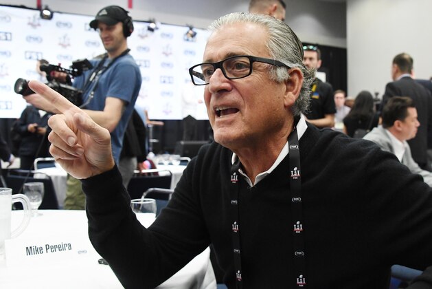 Jan 31, 2017; Houston, TX, USA; Mike Pereira is interviewed during the Fox Sports press conference at the George R. Brown Convention Center prior to Super Bowl LI. Mandatory Credit: Kirby Lee-USA TODAY Sports