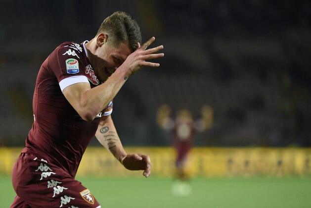 TURIN, ITALY - MAY 28:  Andrea Belotti of FC Torino celebrates his first goal during the Serie A match between FC Torino and US Sassuolo at Stadio Olimpico di Torino on May 28, 2017 in Turin, Italy.  (Photo by Pier Marco Tacca/Getty Images)