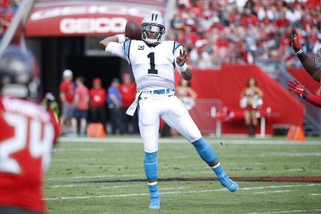 TAMPA, FL - JANUARY 01: Cam Newton #1 of the Carolina Panthers passes against the Tampa Bay Buccaneers during the game at Raymond James Stadium on January 1, 2017 in Tampa, Florida. The Buccaneers defeated the Panthers 17-16. (Photo by Joe Robbins/Getty Images)