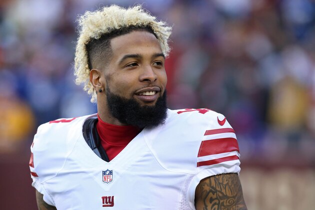 Jan 1, 2017; Landover, MD, USA; New York Giants wide receiver Odell Beckham Jr. (13) stands on the field prior to the Giants' game against the Washington Redskins at FedEx Field. The Giants won 19-10. Mandatory Credit: Geoff Burke-USA TODAY Sports