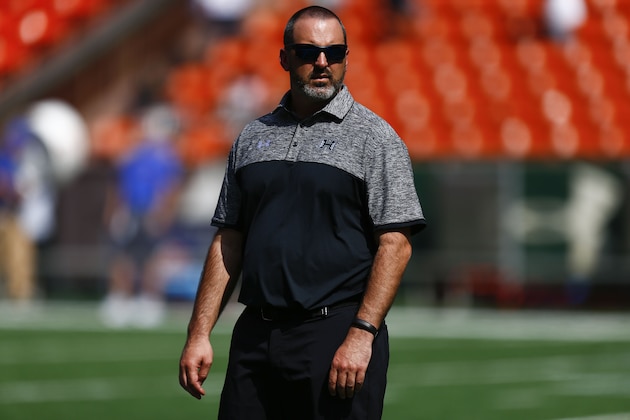 HONOLULU, HI - NOVEMBER 12: Head coach Nick Rolovich of the Hawaii Warriors before the start of a NCAA college football game at Aloha Stadium on November 12, 2016 in Honolulu, Hawaii.  (Photo by Kent Nishimura/Getty Images)