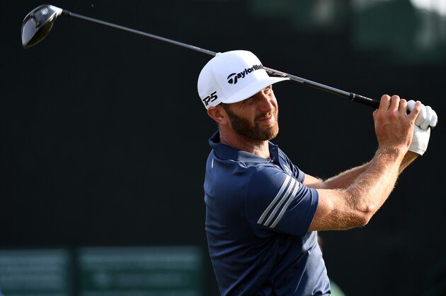 Jun 13, 2017; Erin, WI, USA; Dustin Johnson plays his shot from the tenth tee during a practice round of the U.S. Open golf tournament at Erin Hills. Mandatory Credit: Michael Madrid-USA TODAY Sports Jun 13, 2017; Erin, WI, USA; Dustin Johnson plays his shot from the tenth tee during a practice round of the U.S. Open golf tournament at Erin Hills. Mandatory Credit: Michael Madrid-USA TODAY Sports