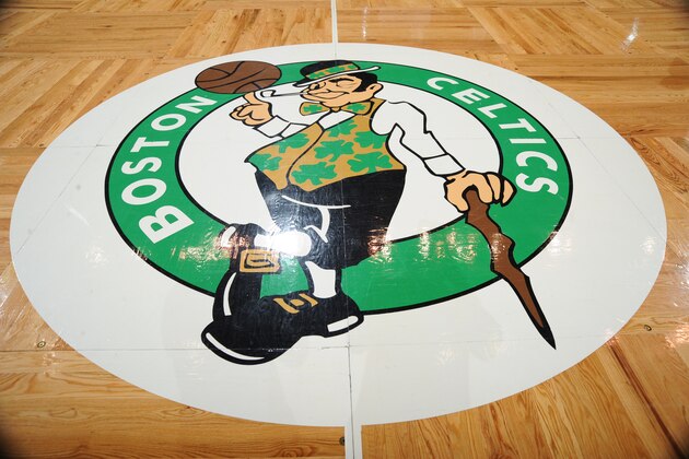 BOSTON - NOVEMBER 28:  Center court logo of the Boston Celtics at the TD Banknorth Garden before a game against the Philadelphia 76ers on November 28, 2008 in Boston, Massachusetts.  NOTE TO USER: User expressly acknowledges and agrees that, by downloading and or using this photograph, User is consenting to the terms and conditions of the Getty Images License Agreement. Mandatory Copyright Notice: Copyright 2008 NBAE  (Photo by Brian Babineau/NBAE via Getty Images)