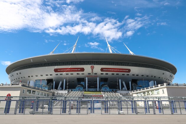SAINT PETERSBURG, RUSSIA - JUNE 14: A general view of the Saint Petersburg Stadium on Krestovsky Island. The stadium is to host matches of the 2017 FIFA Confederations Cup on June 14, 2017 in Saint Petersburg, Russia. (Photo by Buda Mendes/Getty Images)