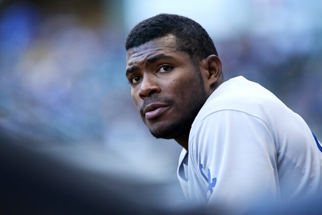 MILWAUKEE, WI - MAY 03: Yasiel Puig #66 of the Los Angeles Dodgers sits in the dugout in the ninth inning against the Milwaukee Brewers at Miller Park on June 3, 2017 in Milwaukee, Wisconsin. (Photo by Dylan Buell/Getty Images) MILWAUKEE, WI - MAY 03: Yasiel Puig #66 of the Los Angeles Dodgers sits in the dugout in the ninth inning against the Milwaukee Brewers at Miller Park on June 3, 2017 in Milwaukee, Wisconsin. (Photo by Dylan Buell/Getty Images)