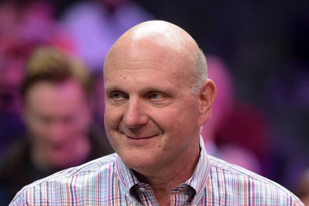 Jan 18, 2016; Los Angeles, CA, USA; Los Angeles Clippers owner Steve Ballmer reacts during an NBA basketball game against the Houston Rockets at Staples Center. Mandatory Credit: Kirby Lee-USA TODAY Sports