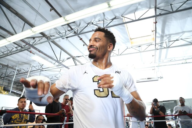 HAYWARD, CA - JUNE 2: Andre Ward dances during an open media workout on June 2, 2017 in Hayward, California. Ward held a public workout in preparation for his upcoming rematch with Sergey Kovalev, whom he'll meet for a rematch on Saturday, June 17 in Las Vegas, Nevada at the Mandalay Bay Events Center. (Photo by Alexis Cuarezma/Getty Images)