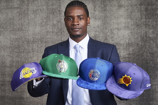 NEW YORK, NEW YORK - MAY 16: Draft prospect Josh Jackson poses poses with draft caps for portraits prior to the 2017 NBA Draft Lottery at the NBA Headquarters in New York, New York. NOTE TO USER: User expressly acknowledges and agrees that, by downloading and or using this Photograph, user is consenting to the terms and conditions of the Getty Images License Agreement.  Mandatory Copyright Notice: Copyright 2017 NBAE (Photo by Jennifer Pottheiser/NBAE via Getty Images)