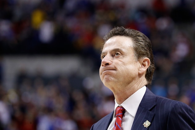 INDIANAPOLIS, IN - MARCH 19:  Head coach Rick Pitino of the Louisville Cardinals reacts to their 69-73 loss to the Michigan Wolverines during the second round of the 2017 NCAA Men's Basketball Tournament at the Bankers Life Fieldhouse on March 19, 2017 in Indianapolis, Indiana.  (Photo by Joe Robbins/Getty Images)