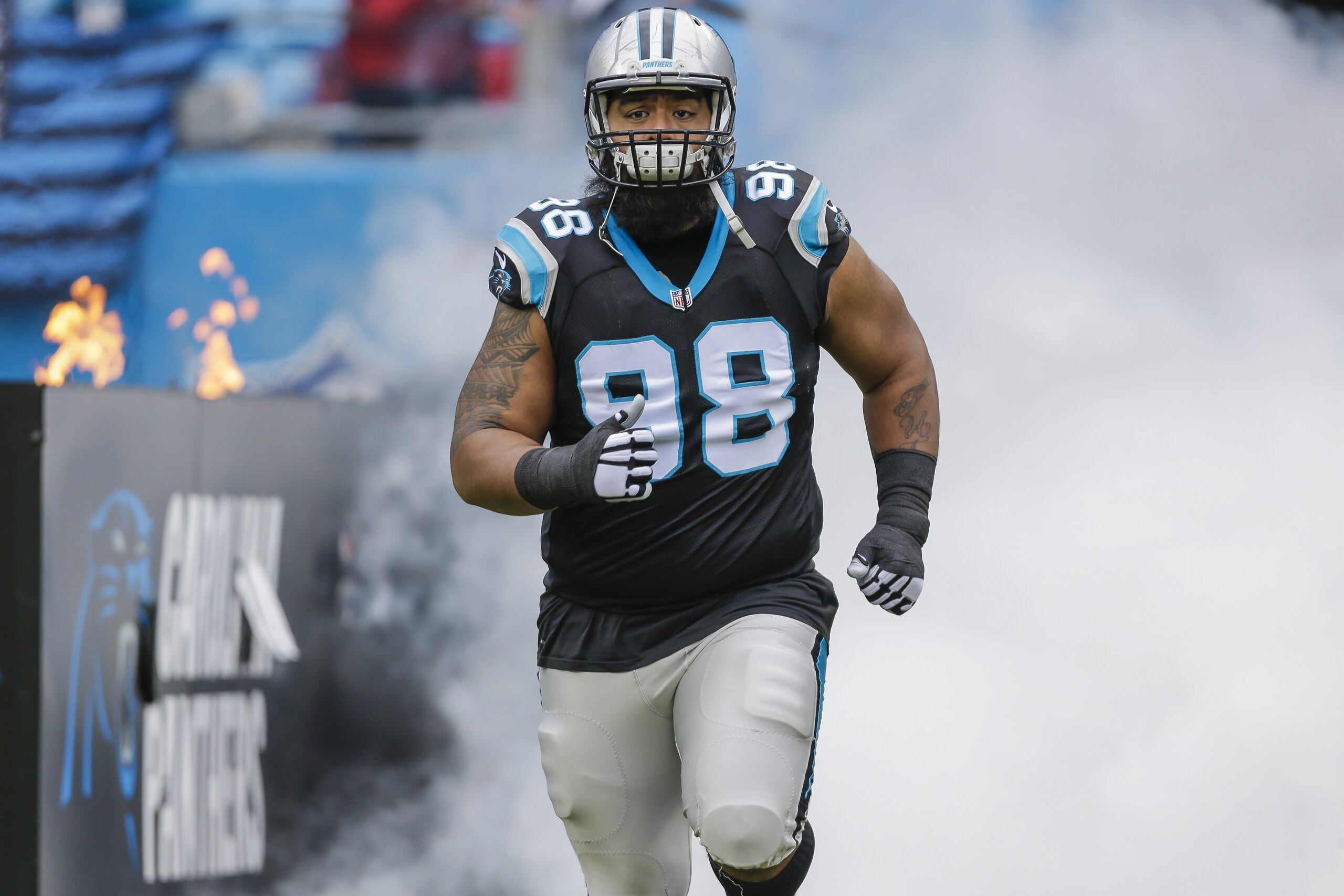 Carolina Panthers' Star Lotulelei (98) takes the field during defensive introductions before an NFL football game against the Atlanta Falcons in Charlotte, N.C., Saturday, Dec. 24, 2016. The Falcons won 33-16. (AP photo/Bob Leverone) Carolina Panthers' Star Lotulelei (98) takes the field during defensive introductions before an NFL football game against the Atlanta Falcons in Charlotte, N.C., Saturday, Dec. 24, 2016. The Falcons won 33-16. (AP photo/Bob Leverone)