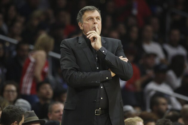 Houston Rockets head coach Kevin McHale watches during the first half of an NBA basketball game against the Los Angeles Clippers, Saturday, Nov. 7, 2015, in Los Angeles. (AP Photo/Jae C. Hong)