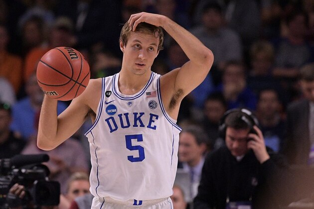 GREENVILLE, SC - MARCH 19: Luke Kennard #5 of the Duke Blue Devils reacts during their game against the South Carolina Gamecocks during the second round of the 2017 NCAA Men's Basketball Tournament at Bon Secours Wellness Arena on March 19, 2017 in Greenville, South Carolina. (Photo by Lance King/Getty Images)