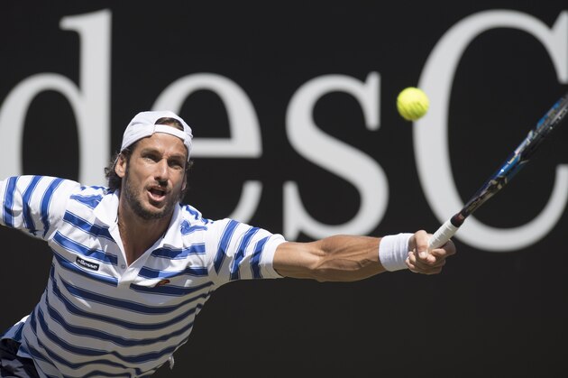 Spain's Feliciano Lopez returns the ball to Czech Republic's Tomas Berdych (not in picture) in their quarterfinal match at the ATP Mercedes Cup tennis tournament in Stuttgart, southwestern Germany, on June 16, 2017.   / AFP PHOTO / THOMAS KIENZLE        (Photo credit should read THOMAS KIENZLE/AFP/Getty Images)