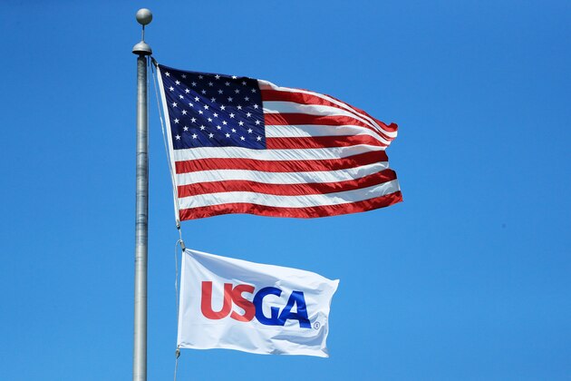 HARTFORD, WI - JUNE 15:  A general view of the American and USGA flags during the first round of the 2017 U.S. Open at Erin Hills on June 15, 2017 in Hartford, Wisconsin.  (Photo by Andrew Redington/Getty Images)