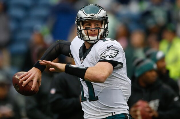 SEATTLE, WA - NOVEMBER 20:  Quarterback Carson Wentz #11 of the Philadelphia Eagles warms up prior to the game against the Seattle Seahawks at CenturyLink Field on November 20, 2016 in Seattle, Washington.  (Photo by Otto Greule Jr/Getty Images)