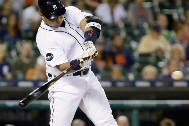 DETROIT, MI - JUNE 15:  Miguel Cabrera #24 of the Detroit Tigers hits a walk-off two run home run in the ninth inning to beat the Tampa Bay Rays 5-3 at Comerica Park on June 15, 2017 in Detroit, Michigan. (Photo by Duane Burleson/Getty Images)