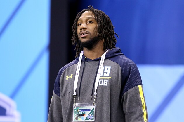 Ohio State safety Malik Hooker is seen before a drill at the 2017 NFL football scouting combine Monday, March 6, 2017, in Indianapolis. (AP Photo/Gregory Payan)
