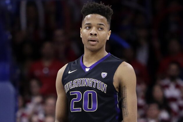 Washington guard Markelle Fultz (20) during the second half of an NCAA college basketball game against Arizona, Sunday, Jan. 29, 2017, in Tucson, Ariz. Arizona defeated Washington 77-66. (AP Photo/Rick Scuteri)