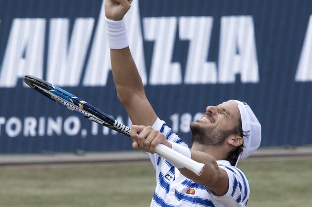 Spain's Feliciano Lopez celebrates after winning his semifinal match against Germany's Mischa Zverev at the ATP Mercedes Cup tennis tournament in Stuttgart, southwestern Germany, on June 17, 2017.   / AFP PHOTO / THOMAS KIENZLE        (Photo credit should read THOMAS KIENZLE/AFP/Getty Images)