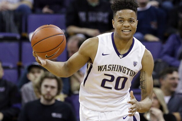 Washington's Markelle Fultz in action against Arizona in an NCAA college basketball game Saturday, Feb. 18, 2017, in Seattle. (AP Photo/Elaine Thompson)