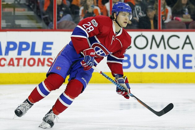 Montreal Canadiens' Nathan Beaulieu during an NHL hockey game, Thursday, Feb. 2, 2017 in Philadelphia. (AP Photo/Tom Mihalek)