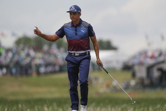 Rickie Fowler after his birdie on the first hole during the third round of the U.S. Open golf tournament Saturday, June 17, 2017, at Erin Hills in Erin, Wis. (AP Photo/Chris Carlson)