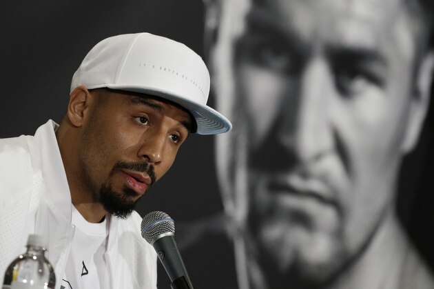 Andre Ward speaks during a news conference Thursday, June 15, 2017, in Las Vegas. Ward is scheduled to fight Sergey Kovalev in a light heavyweight championship boxing match Saturday in Las Vegas. (AP Photo/John Locher)
