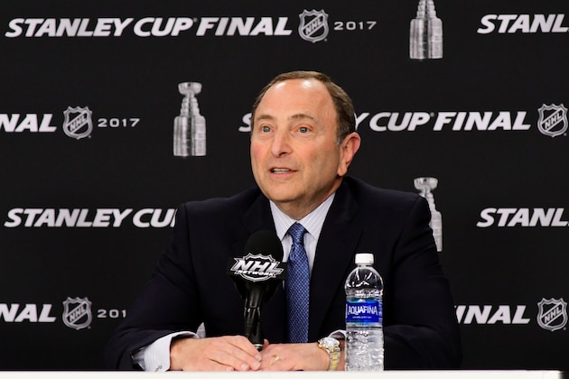 PITTSBURGH, PA - MAY 29:  National Hockey League Commissioner Gary Bettman speaks to the media prior to Game One of the 2017 NHL Stanley Cup Final between the Pittsburgh Penguins and the Nashville Predators at PPG Paints Arena on May 29, 2017 in Pittsburgh, Pennsylvania.  (Photo by Matt Kincaid/Getty Images)