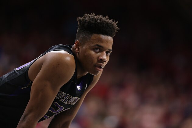 TUCSON, AZ - JANUARY 29:  Markelle Fultz #20 of the Washington Huskies during the college basketball game against the Arizona Wildcats at McKale Center on January 29, 2017 in Tucson, Arizona.  (Photo by Christian Petersen/Getty Images)