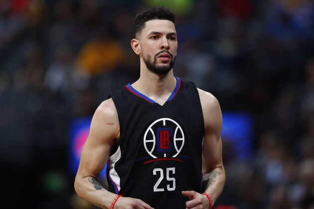 Los Angeles Clippers guard Austin Rivers (25) in the first half of an NBA basketball game Thursday, March 16, 2017, in Denver. (AP Photo/David Zalubowski)