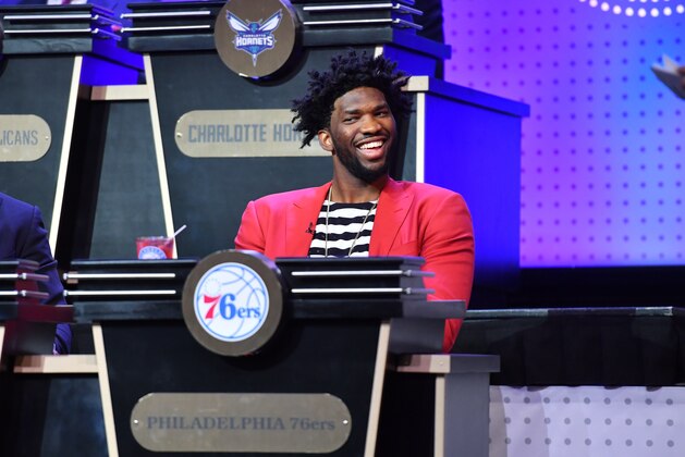 NEW YORK, NY - MAY 16:  Joel Embiid #21 of the Philadelphia 76ers smiles during the 2017 NBA Draft Lottery at the New York Hilton in New York, New York. NOTE TO USER: User expressly acknowledges and agrees that, by downloading and or using this Photograph, user is consenting to the terms and conditions of the Getty Images License Agreement.  Mandatory Copyright Notice: Copyright 2017 NBAE (Photo by Jesse D. Garrabrant/NBAE via Getty Images)