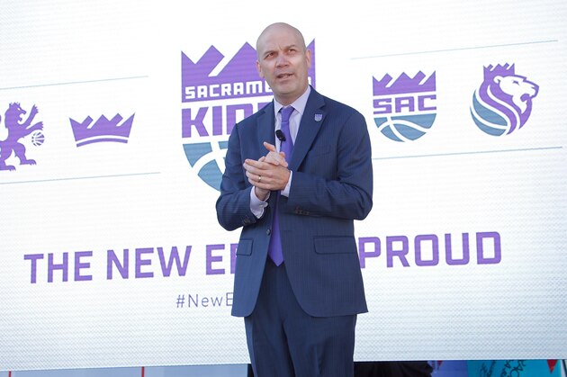 SACRAMENTO, CA - APRIL 26:Chris Granger of the Sacramento Kings speaks to the media at a press conference to introduce the Kings new logo on April 26, 2016 at the Golden 1 Center in Sacramento, California. NOTE TO USER: User expressly acknowledges and agrees that, by downloading and/or using this Photograph, user is consenting to the terms and conditions of the Getty Images License Agreement. Mandatory Copyright Notice: Copyright 2016 NBAE (Photo by Rocky Widner/NBAE via Getty Images)