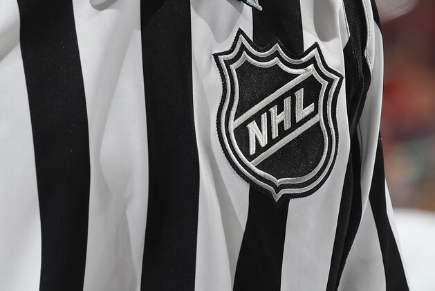 NEWARK, NJ - NOVEMBER 25: A closeup view of the NHL logo on a referees uniform during the game between the New Jersey Devils and the Detroit Red Wings at the Prudential Center on November 25, 2016 in Newark, New Jersey. The Red Wings defeated the Devils 5-4 in overtime.  (Photo by Bruce Bennett/Getty Images)