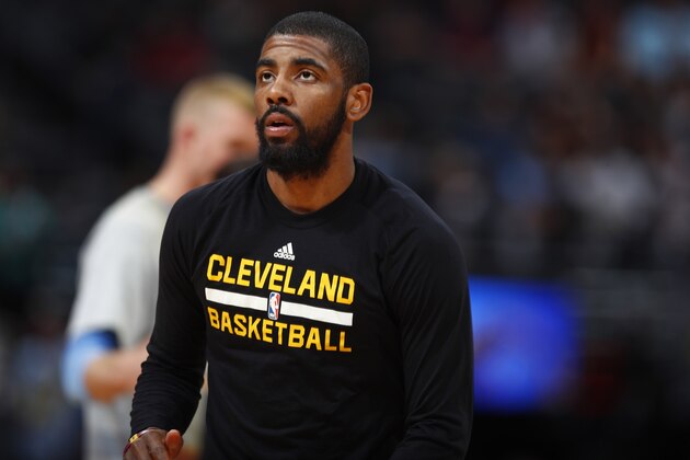 Cleveland Cavaliers guard Kyrie Irving (2) in the first half of an NBA basketball game Wednesday, March 22, 2017, in Denver. (AP Photo/David Zalubowski)