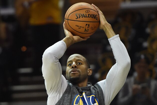 Jun 9, 2017; Cleveland, OH, USA; Golden State Warriors forward Andre Iguodala warms up before game four of the 2017 NBA Finals against the Cleveland Cavaliers at Quicken Loans Arena. Mandatory Credit: Ken Blaze-USA TODAY Sports