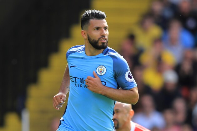 WATFORD, ENGLAND - MAY 21:  Sergio Aguero of Manchester City celebrates scoring his sides second goal during the Premier League match between Watford and Manchester City at Vicarage Road on May 21, 2017 in Watford, England.  (Photo by Richard Heathcote/Getty Images)