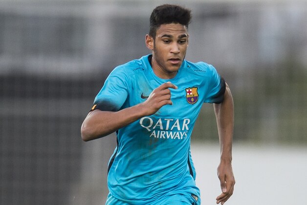 Jordi Mboula of FC Barcelona U19 during the UEFA Youth League match between Bayer 04 Leverkusen U19 and Barcelona U19 on December 9, 2015 at Leverkusen, Germany.(Photo by VI Images via Getty Images)