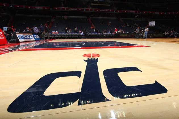 WASHINGTON, DC - DECEMBER 16: A close up of the Washington Wizards logo prior to the game against the Philadelphia 76ers during the preseason game at the Verizon Center on December 16, 2011 in Washington, DC. NOTE TO USER: User expressly acknowledges and agrees that, by downloading and or using this photograph, User is consenting to the terms and conditions of the Getty Images License Agreement. Mandatory Copyright Notice: Copyright 2011 NBAE (Photo by Ned Dishman/NBAE via Getty Images)